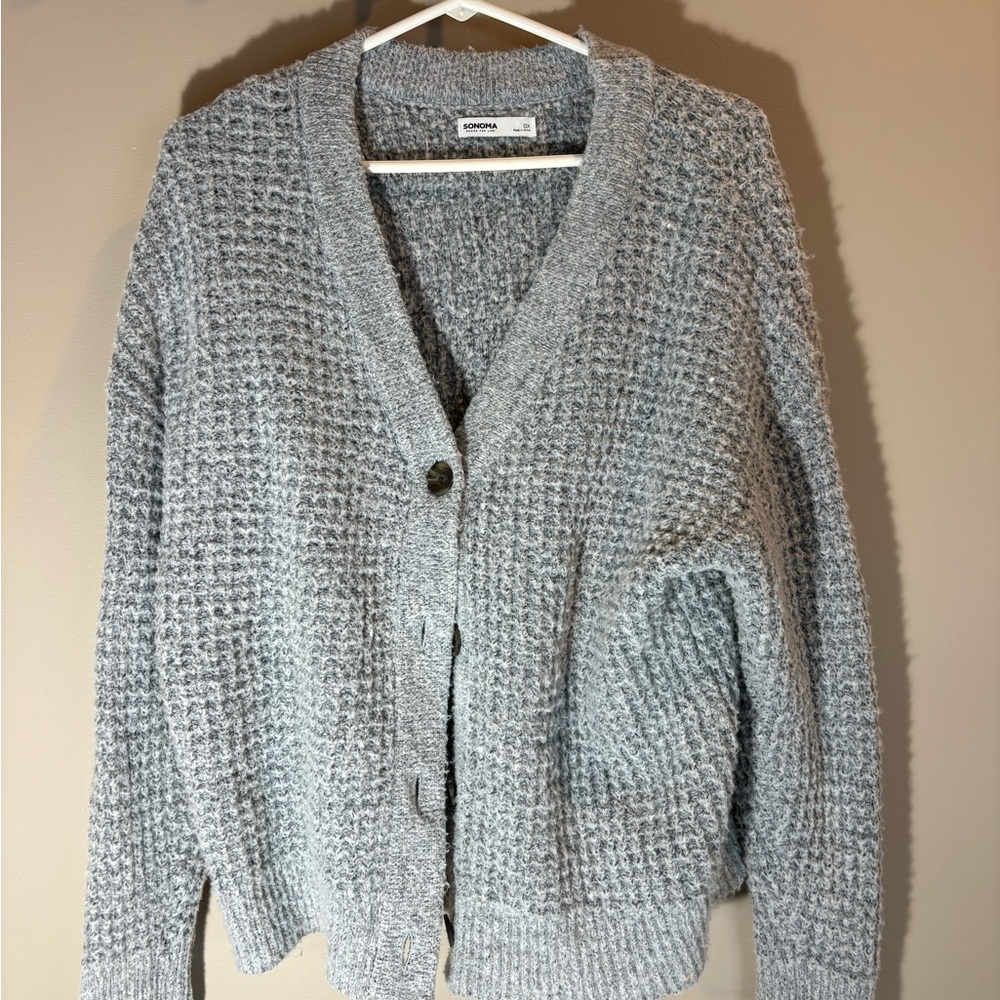 Sonoma Light Gray Chunky V-Neck Button Cardigan